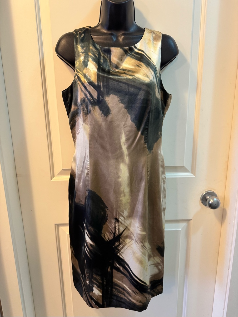 Esprit Collection Paradiso Abstract Print Satin Sheath Dress Sleeveless Size M - Picture 5 of 9